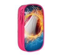 WPUTY Ice and Fire Trousse à crayons de grande capacité avec imprimé ballon de volleyball noir double couche pour étudiants, enseignants, adultes, rose, Taille unique, Cartable