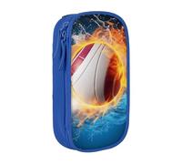 WPUTY Ice and Fire Trousse à crayons de grande capacité avec imprimé ballon de volleyball noir double couche pour étudiants, enseignants, adultes, bleu, Taille unique, Cartable