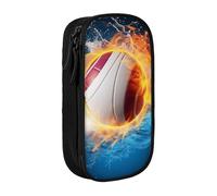 WPUTY Ice and Fire Trousse à crayons de grande capacité avec imprimé ballon de volleyball noir double couche pour étudiants, enseignants, adultes, Noir , Taille unique, Cartable