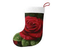WPUTY Lot de 2 bas de Noël imprimés roses rouges pour décoration de Noël, cadeaux pour sapin de Noël, décoration de fête de famille