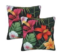 WPUTY Lot de 2 housses de coussin en fourrure imprimées de fleurs tropicales - 40 x 40 cm - Avec décoration moderne - Pour canapé, lit, bureau