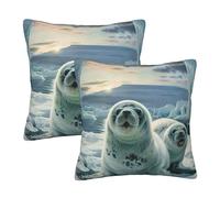 WPUTY Lot de 2 housses de coussin en fourrure imprimées de phoques du Groenland - 55 x 55 cm - Avec décoration moderne - Pour canapé, lit, bureau