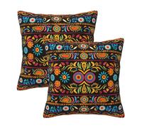 WPUTY Lot de 2 housses de coussin imprimées de style folklorique mexicain bohème - 30 x 30 cm - Toutes saisons - Pour voiture, bureau, maison et chambre à coucher