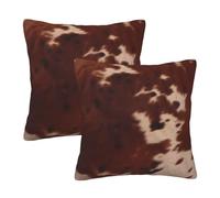 WPUTY Lot de 2 housses de coussin imprimées en fourrure de vachette rouge marron 55 x 55 cm avec décoration moderne pour canapé, lit, bureau
