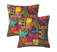 WPUTY Lot de 2 housses de coussin imprimées en textile africain - 50 x 50 cm - Modernes - Pour voiture, bureau, maison et chambre à coucher