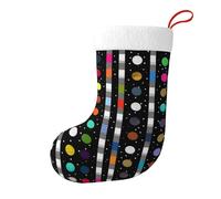 WPUTY Lot de 4 chaussettes de Noël imprimées à paillettes arc-en-ciel à pois noirs et blancs - Décorations de Noël - Cadeaux pour sapin de Noël, décoration de fête de famille