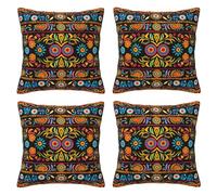 WPUTY Lot de 4 housses de coussin imprimées de style folklorique mexicain bohème - 30 x 30 cm - Toutes saisons - Pour voiture, bureau, maison et chambre à coucher