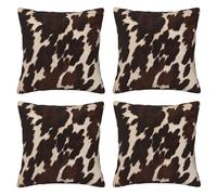 WPUTY Lot de 4 housses de coussin imprimées en cuir de vache marron - 50 x 50 cm - Pour voiture, bureau, maison et chambre à coucher
