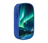 WPUTY Northern Lights Trousse à crayons de grande capacité avec imprimé noir double couche pour étudiants, enseignants, adultes, bleu, Taille unique, Cartable
