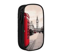 WPUTY Red Phone Booth London Street Trousse à crayons de grande capacité avec double couche pour étudiants, enseignants, adultes, Noir , Taille unique, Cartable