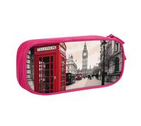 WPUTY Red Phone Booth London Street Trousse à crayons de grande capacité avec double couche pour l'école, le bureau, les voyages, rose, Taille unique, Cartable