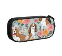 WPUTY Sweet Basset Hound Trousse à crayons de grande capacité avec imprimé floral Noir Double couche Organiseur de papeterie Trousse de maquillage pour l'école, le bureau, les voyages, Noir , Taille