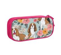WPUTY Sweet Basset Hound Trousse à crayons de grande capacité avec imprimé floral Noir Double couche Organiseur de papeterie Trousse de maquillage pour l'école, le bureau, les voyages, rose, Taille