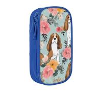 WPUTY Sweet Basset Hound Trousse à crayons de grande capacité avec imprimé floral noir double couche pour étudiants, enseignants, adultes, bleu, Taille unique, Cartable