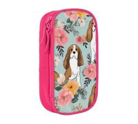 WPUTY Sweet Basset Hound Trousse à crayons de grande capacité avec imprimé floral noir double couche pour étudiants, enseignants, adultes, rose, Taille unique, Cartable