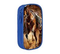 WPUTY Trousse à crayons American West Rodeo de grande capacité avec imprimé noir double couche pour étudiants, enseignants, adultes, bleu, Taille unique, Cartable