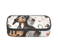 WPUTY Trousse à crayons avec imprimé « I Love My Dog Teckels » de grande capacité pour crayons, papeterie, maquillage, pour bureau, voyage, école, Noir , Taille unique, Cartable