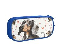 WPUTY Trousse à crayons avec imprimé « I Love My Dog Teckels » - Noir - Double couche - Organiseur de papeterie - Trousse de maquillage pour l'école, le bureau, les voyages, bleu, Taille unique,