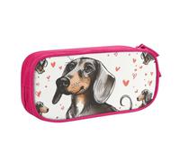 WPUTY Trousse à crayons avec imprimé « I Love My Dog Teckels » - Noir - Double couche - Organiseur de papeterie - Trousse de maquillage pour l'école, le bureau, les voyages, rose, Taille unique,