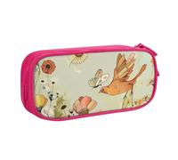 WPUTY Trousse à crayons avec imprimé poule et papillons volants parmi fleurs - Grande capacité - Noir - Double couche - Organiseur de papeterie - Trousse de maquillage pour l'école, le bureau, les