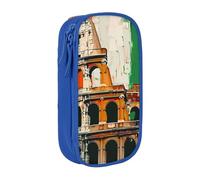 WPUTY Trousse à crayons de grande capacité avec drapeau italien du Colisée romain - Noir - Double couche - Trousse de maquillage pour étudiants, enseignants, adultes, bleu, Taille unique, Cartable