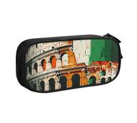 WPUTY Trousse à crayons de grande capacité avec drapeau italien du Colisée romain - Noir - Double couche - Organiseur de papeterie - Trousse de maquillage pour l'école, le bureau, les voyages, Noir ,