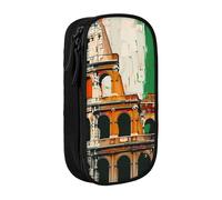 WPUTY Trousse à crayons de grande capacité avec drapeau italien du Colisée romain - Noir - Double couche - Trousse de maquillage pour étudiants, enseignants, adultes, Noir , Taille unique, Cartable