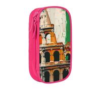 WPUTY Trousse à crayons de grande capacité avec drapeau italien du Colisée romain - Noir - Double couche - Trousse de maquillage pour étudiants, enseignants, adultes, rose, Taille unique, Cartable