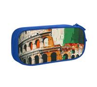 WPUTY Trousse à crayons de grande capacité avec drapeau italien du Colisée romain - Noir - Double couche - Organiseur de papeterie - Trousse de maquillage pour l'école, le bureau, les voyages, bleu,