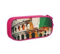 WPUTY Trousse à crayons de grande capacité avec drapeau italien du Colisée romain - Noir - Double couche - Organiseur de papeterie - Trousse de maquillage pour l'école, le bureau, les voyages, rose,