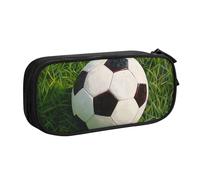 WPUTY Trousse à crayons de grande capacité avec imprimé ballon de football sur herbe noire double couche pour l'école, le bureau, les voyages, Noir , Taille unique, Cartable