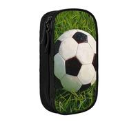 WPUTY Trousse à crayons de grande capacité avec imprimé ballon de football sur herbe noire double couche, trousse de maquillage pour étudiants, enseignants, adultes, Noir , Taille unique, Cartable
