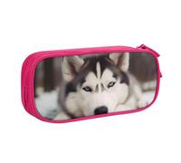 WPUTY Trousse à crayons de grande capacité avec imprimé chien Husky - Noir - Double couche - Organiseur de papeterie - Trousse de maquillage pour l'école, le bureau, les voyages, rose, Taille unique,