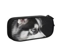 WPUTY Trousse à crayons de grande capacité avec imprimé chien Husky - Noir - Double couche - Organiseur de papeterie - Trousse de maquillage pour l'école, le bureau, les voyages, Noir , Taille unique,