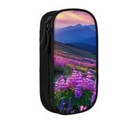 WPUTY Trousse à crayons de grande capacité avec imprimé de fleurs de la nature, prairie, montagne, noir, double couche, trousse de maquillage pour étudiants, enseignants, adultes, Noir , Taille
