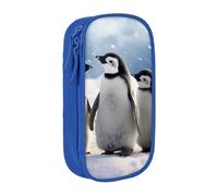 WPUTY Trousse à crayons de grande capacité avec imprimé de jeunes pingouins avec neige noire double couche, trousse de maquillage et de maquillage pour étudiants, enseignants, adultes, bleu, Taille