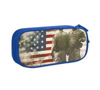 WPUTY Trousse à crayons de grande capacité avec imprimé de soldats militaires américains - Noir - Double couche - Pour l'école, le bureau, les voyages, bleu, Taille unique, Cartable