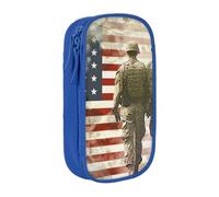 WPUTY Trousse à crayons de grande capacité avec imprimé de soldats militaires américains - Noir - Double couche - Trousse de maquillage et de maquillage pour étudiants, enseignants, adultes, bleu,