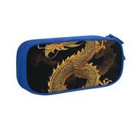 WPUTY Trousse à crayons de grande capacité avec imprimé dragon jaune doré chinois double couche pour l'école, le bureau, les voyages, bleu, Taille unique, Cartable