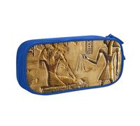 WPUTY Trousse à crayons de grande capacité avec imprimé hiéroglyphes égyptiens - Noir - Double couche - Pour l'école, le bureau, les voyages, bleu, Taille unique, Cartable