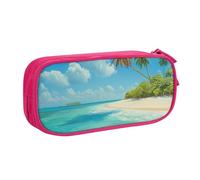 WPUTY Trousse à crayons de grande capacité avec imprimé île avec plage de sable et palmier, noir, double couche, trousse de maquillage pour l'école, le bureau, les voyages, rose, Taille unique,