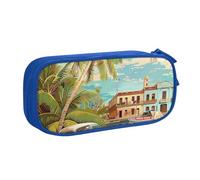 WPUTY Trousse à crayons de grande capacité avec imprimé île de Cuba - Noir - Double couche - Organiseur de papeterie - Trousse de maquillage pour l'école, le bureau, les voyages, bleu, Taille unique,