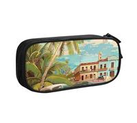 WPUTY Trousse à crayons de grande capacité avec imprimé île de Cuba - Noir - Double couche - Organiseur de papeterie - Trousse de maquillage pour l'école, le bureau, les voyages, Noir , Taille unique,