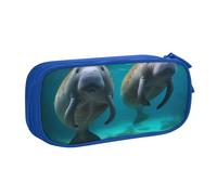 WPUTY Trousse à crayons de grande capacité avec imprimé lamantins des Antilles - Noir - Double couche - Organiseur de papeterie - Trousse de maquillage pour l'école, le bureau, les voyages, bleu,