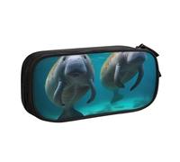 WPUTY Trousse à crayons de grande capacité avec imprimé lamantins des Antilles - Noir - Double couche - Organiseur de papeterie - Trousse de maquillage pour l'école, le bureau, les voyages, Noir ,