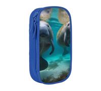 WPUTY Trousse à crayons de grande capacité avec imprimé lamantins des Antilles - Noir - Double couche - Trousse de maquillage et de maquillage pour étudiants, enseignants, adultes, bleu, Taille