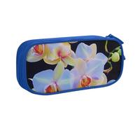 WPUTY Trousse à crayons de grande capacité avec imprimé orchidées - Noir - Double couche - Organiseur de papeterie - Trousse de maquillage pour l'école, le bureau, les voyages, bleu, Taille unique,