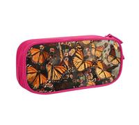 WPUTY Trousse à crayons de grande capacité avec imprimé papillons monarques - Noir - Double couche - Organiseur de papeterie - Trousse de maquillage pour l'école, le bureau, les voyages, rose, Taille