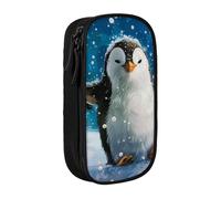 WPUTY Trousse à crayons de grande capacité avec imprimé pingouin heureux, noir, double couche, trousse de maquillage et de maquillage pour étudiants, enseignants, adultes, Noir , Taille unique,