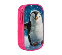 WPUTY Trousse à crayons de grande capacité avec imprimé pingouin heureux, noir, double couche, trousse de maquillage et de maquillage pour étudiants, enseignants, adultes, rose, Taille unique,